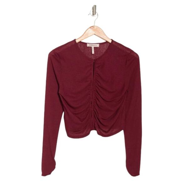 BCBGeneration Ruched Long Sleeve Top Red Size Small NWOT $78 MSRP - Picture 1 of 8